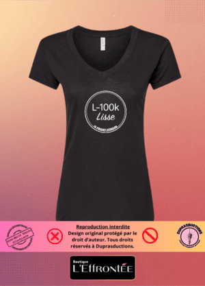 T-shirt L-100 k lisse avec cercle et logo NOIR col en V